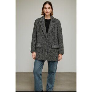 SUNCOO Paris Manteau Edison Coat Jacket T1 Women Black White Tweed Wool Blend